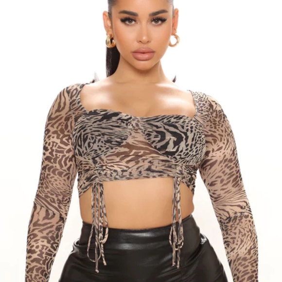 NWT Fashion Nova leopard print mesh top - Picture 1 of 8